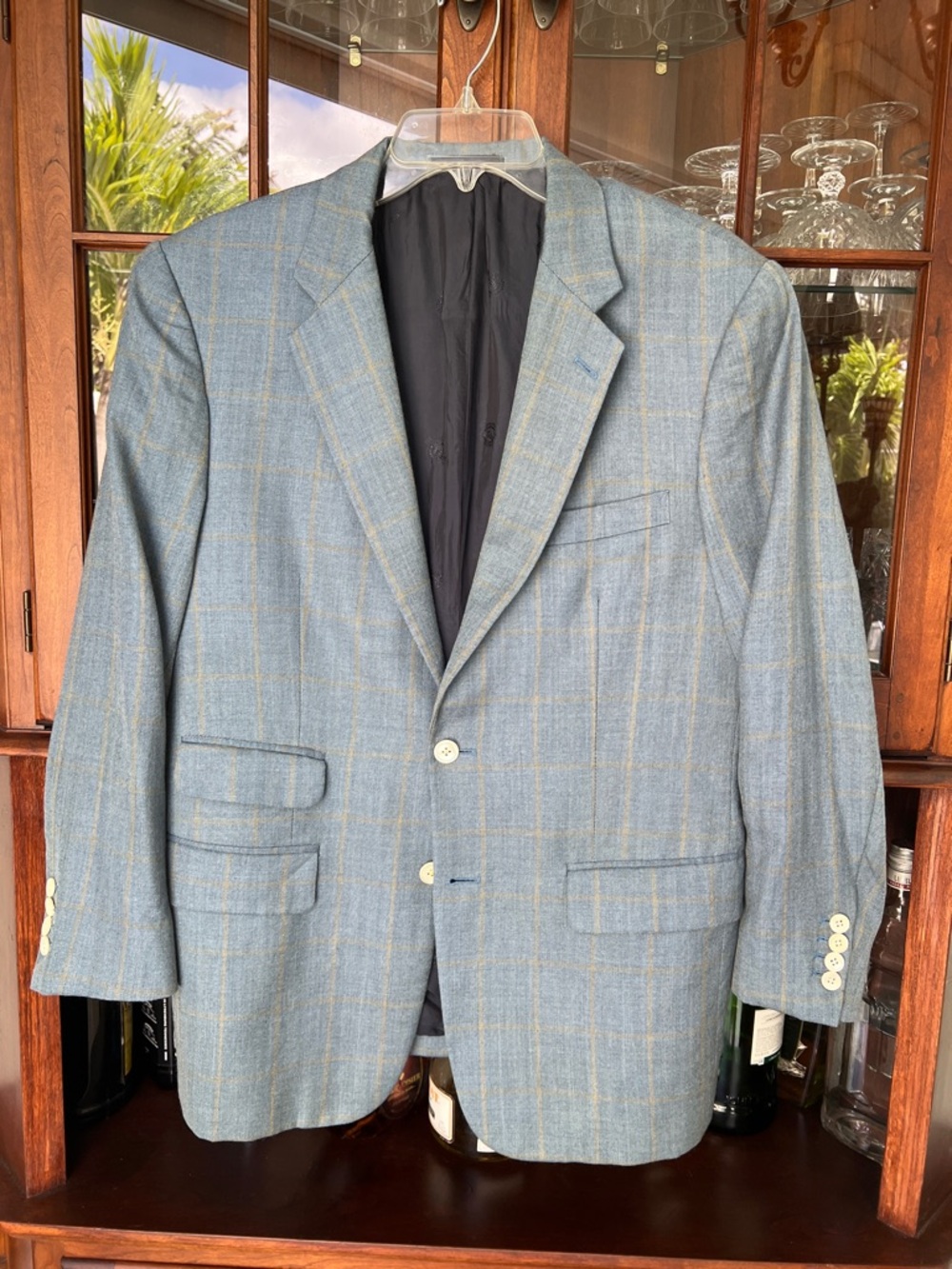 Men's Light Blue Windowpane Plaid Blazer - Tailored Sport Coat